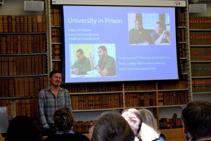 The Crito Project founder Ben Walker presents to guests at 10th anniversary celebration event at the University of East Anglia, supported by PeoplePlus UK. 